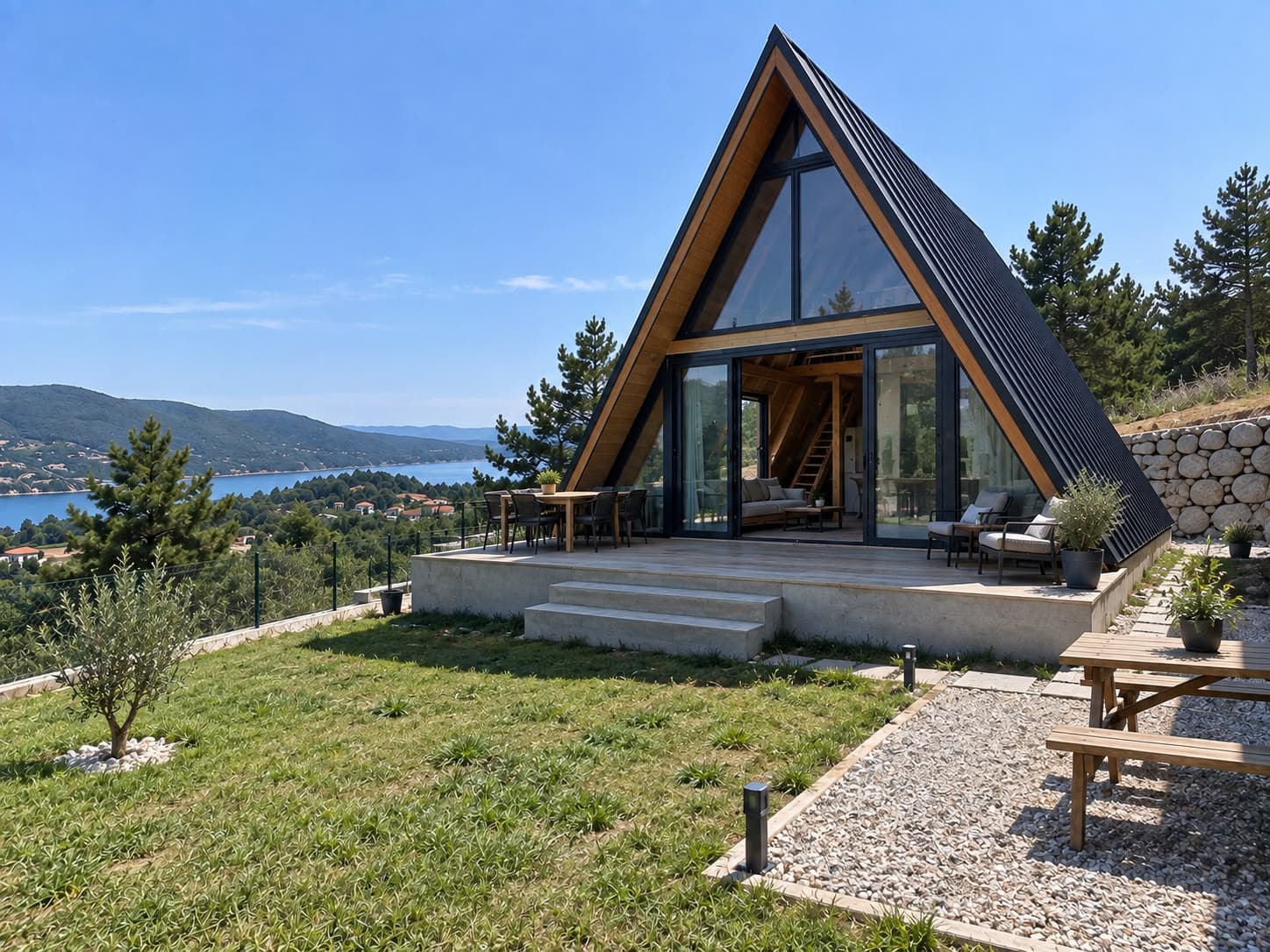 Tekirdağ Şarköy Uçmakdere'de çelik konstrüksiyon A-Frame doğa evi